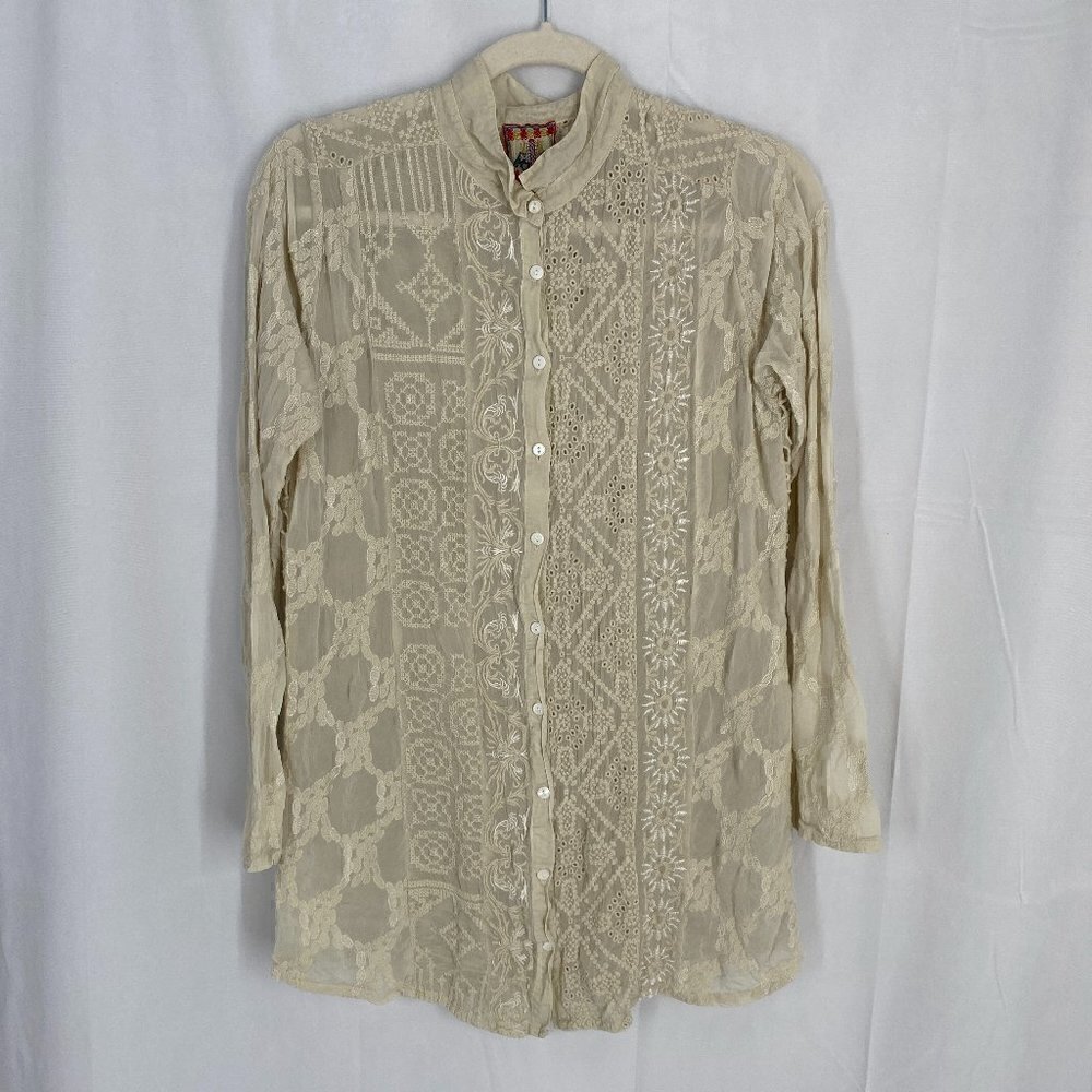 Johhny Was Ivory Eclectic Pattern Embroidered Lace Top - Picture 2 of 10